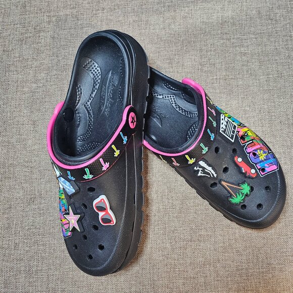 Skechers Black Women's Foamies Arch Fit Footsteps Stardust Clog Size 7.5 New - Picture 1 of 11